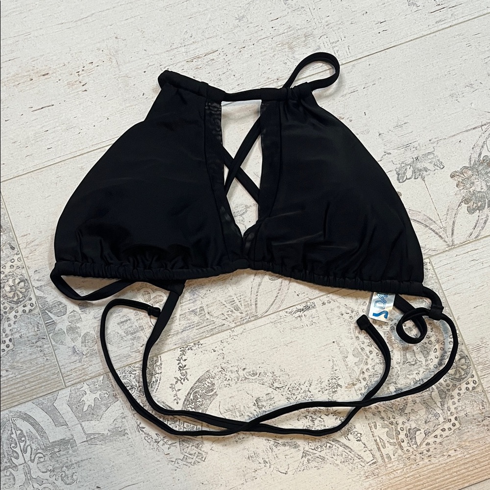 Damsel X Surf Style Black High Neck Bikini Top Size Large